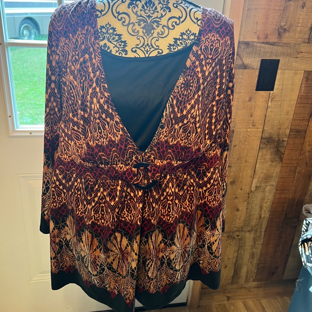 WOMEN'S PLUS SIZE 22/24W CATO TOP BLACK RED RUST TAN 3/4 SLEEVE